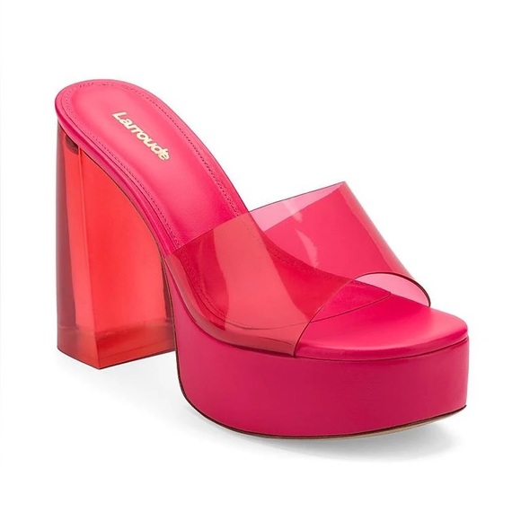 Larroude Dolly Lucite Mules in Pink